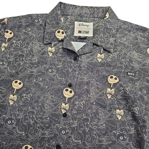 RSVLTS Tops - RSVLTS - Bone Daddy NBX Jack Skellington Womens Camp Collar Shirt Disney 2XL